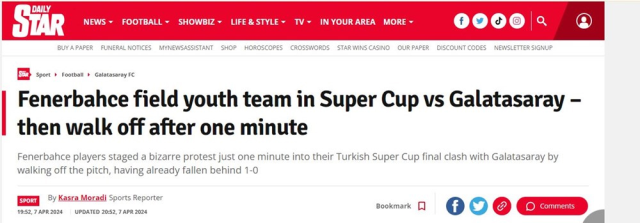 Fenerbahçe'nin Süper Kupa maçında sahadan çekilmesi dünya basınında