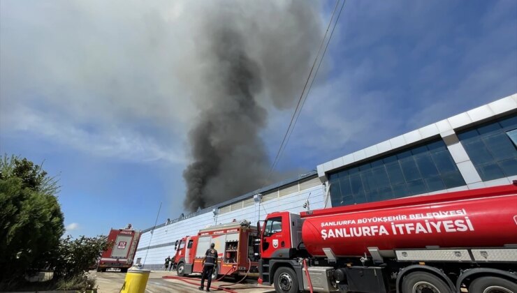 Şanlıurfa’da bir tekstil fabrikasında çıkan yangına itfaiye ekipleri müdahale ediyor